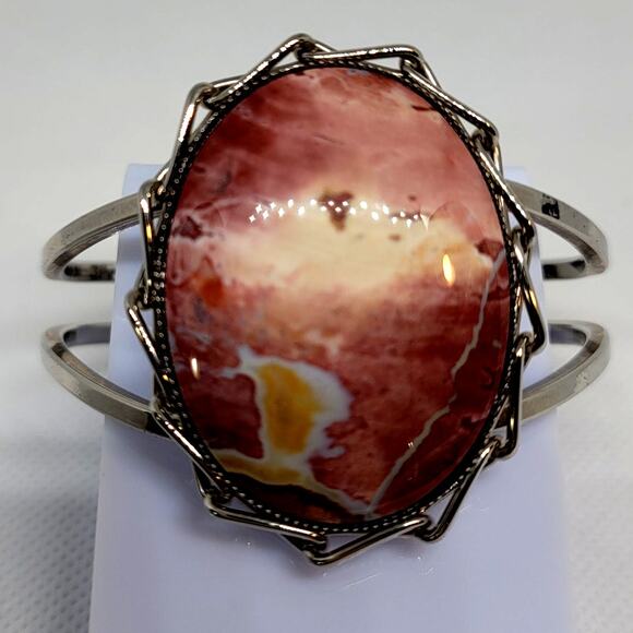 Silver Tone Bracelet LG Polished Authentic Stone Check Pictures Excellent Cond - Picture 2 of 10